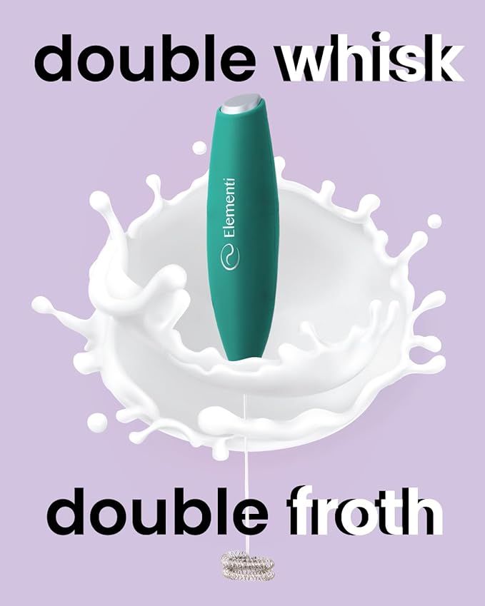 Elementi Matcha Whisk - Electric Milk Frother & Drink Mixer Handheld - Matcha Frother Wand - Protein Mixer & Electric Whisk For Coffee - Make Creamy Lattes at Home (Emerald Green)