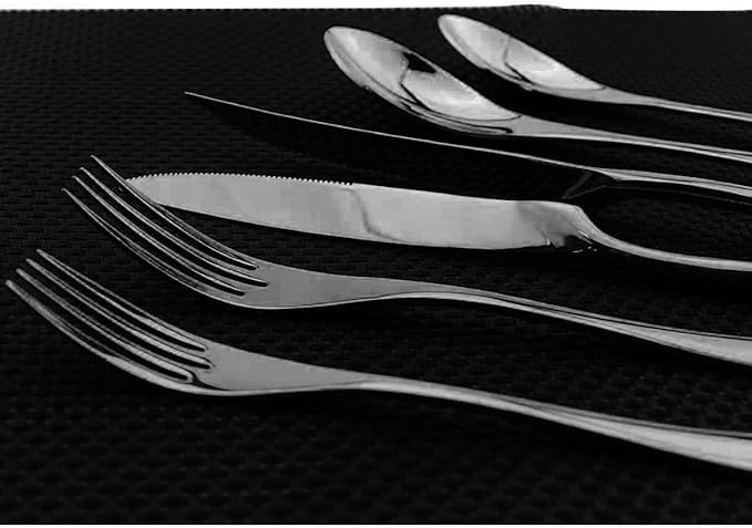 Flatware Set 18/10 Stainless Steel Mirror Polished Black Cutlery - Silverware Utensil Set of Serrated Steak Knife Dinner Fork Knife Spoon Salad Fork Dessert Spoon,24 Piece Service for 4