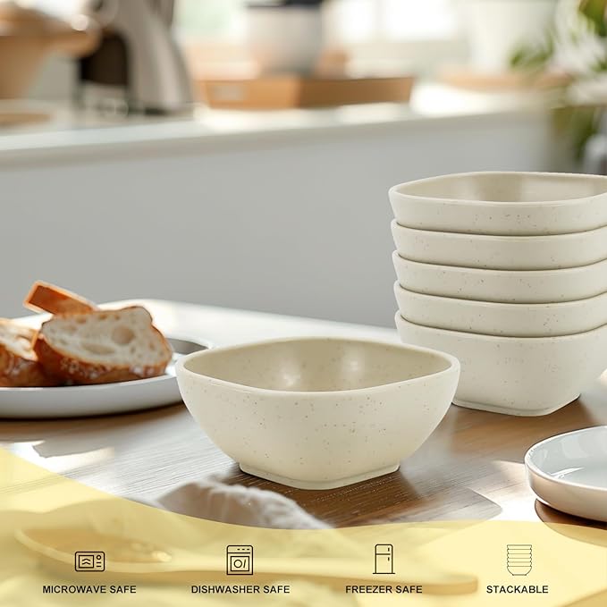 5 oz Small Wheat Straw Bowls Set of 6, Unbreakable Dipping Bowls Soy Sauce Dish, Small Dessert Bowls Snack Bowls for Kitchen, Microwave and Dishwasher Safe (Beige)