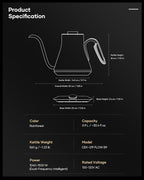 Cocinare FLOW B9 Gooseneck Electric Kettle, Precise Temperature Control for Pour-Over Coffee & Tea Brewing, Stainless Steel Interior, Rapid Heating for Boiling Water 0.9L (Rainforest)