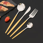 JASHII Flatware Set 24 Piece, Stainless Steel Silverware Set, Macaron Small Fresh Color Cutlery Set, Modern Elegant Tableware Set for Party, Christmas, Dinner (Yellow Silver)