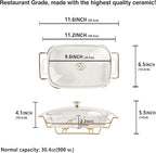 10" x 6" Ceramic Casserole Dish with Glass Lid and rack, 30 oz Serving Soup Tureen,Chafing Dish for Buffet, Family Food preserve Tray, Catering Casserole for Party Style