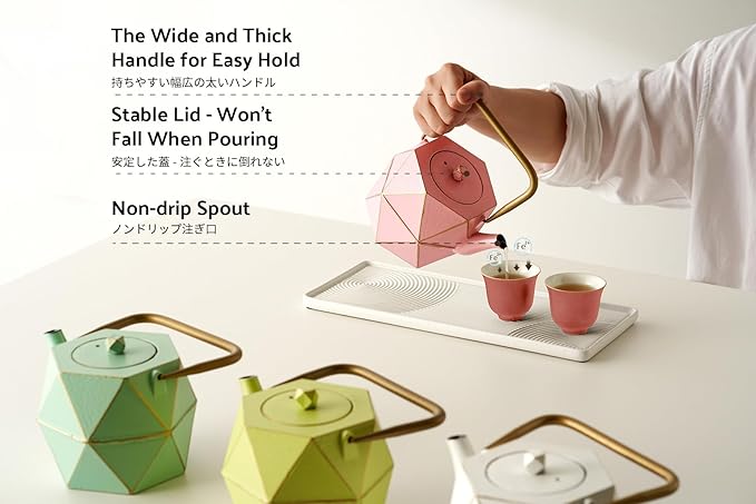 Toptier Cast Iron Teapot, Stovetop Safe Japanese Cast Iron Tea Kettle, Diamond Design Tea Pot with Removable Infuser for Loose Tea, 30 Ounce (900 ml), Pink