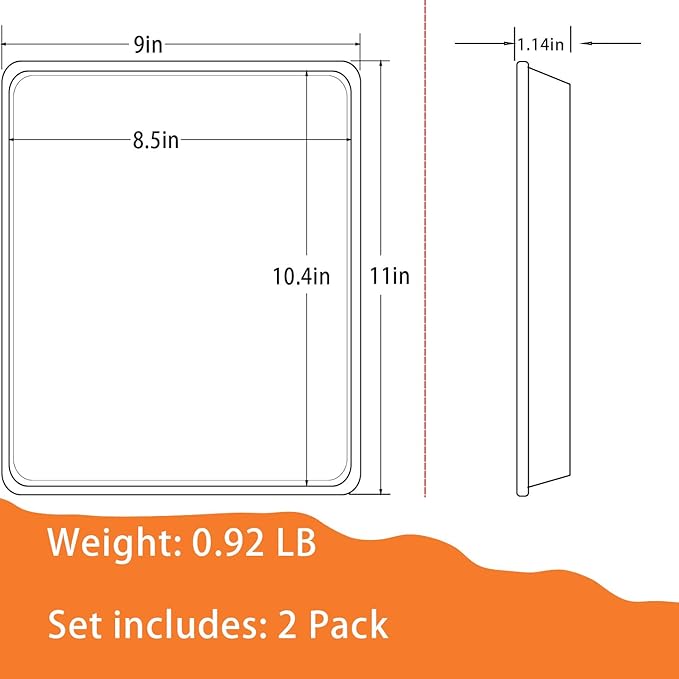 Baking Sheet Pans,2 Pack Nonstick Baking Pans Cookie Sheet Brownie Pan,Bread & Cake Pan, Toaster Oven Tray Bakeware, Small Non stick Baking Tray, Heavy-Duty Bread Loaf Pan (11x9x1.2 Inches)