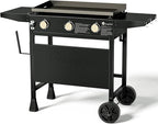 KingChii 28" 3-Burner Griddle with Counter Height Side Shelves, Powder Coated Steel, Black