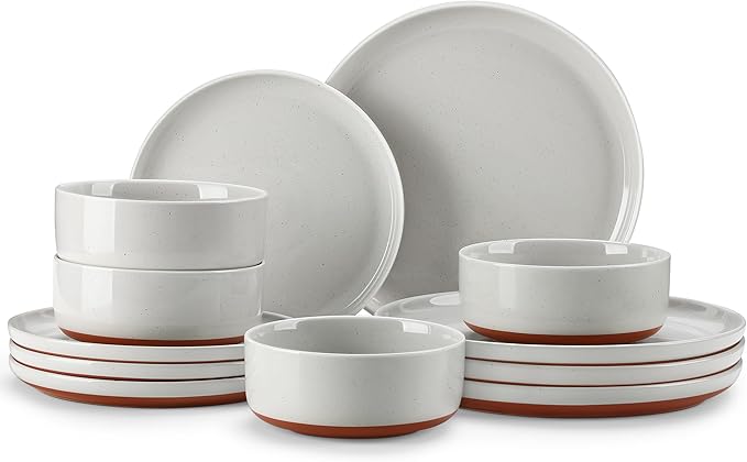 MALACASA Plates and Bowls Sets, 12 Pieces Modern Stoneware Dinnerware Set for 4 Kitchen Dinner Set Ceramic Dishware Dishes Set Microwave and Dishwasher Safe, Grey, Series TARA