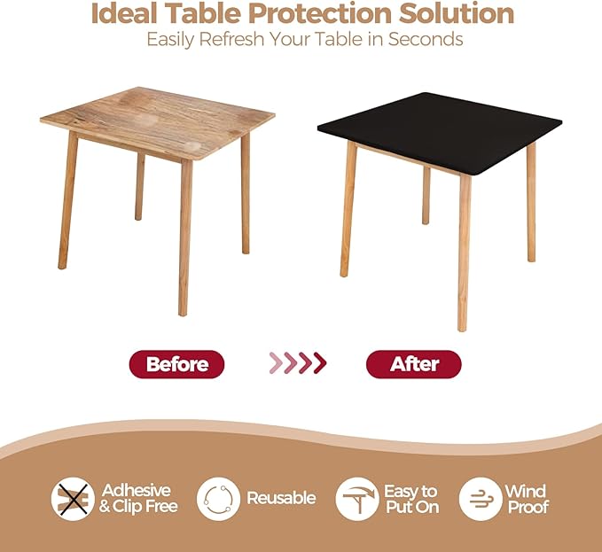 SereneGrace Elastic Card Table Cover, Windproof Tablecloth 34x34 Inch Reusable Spandex Fitted Stretch Square Folding Table Cloth for Board Games, Dining Room, Puzzle Solving, Camping, Black
