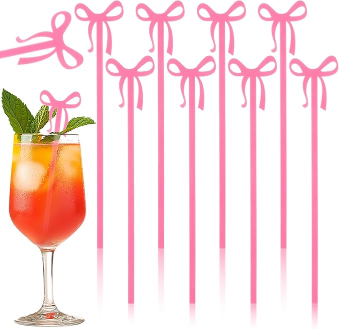 60Pcs Coquette Bow Acrylic Drink Stirrers Pink Cocktail Stick Cocktail Coffee Drink Stirrers Lolipop Stick for Coquette Birthday Party Girly Ribbon Bachelorette Party Bridal Wedding Decor