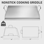 Utheer 25" x 16" Ceramic Nonstick Stainless Steel Griddle for Gas Grill, Charcoal, Oven, Large Stove Top Griddle, Non-Toxic, PFAS/PFOA/PTFE Free, Oven Up to 500°F, for BBQ, Camping & Kitchen, Sliver