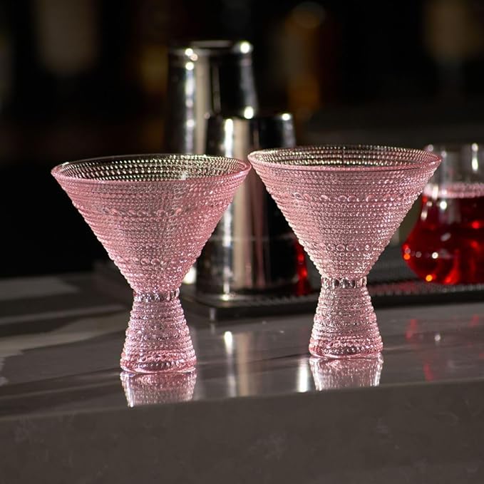 LEMONSODA Hobnail Pink/Clear Martini Glasses Vintage Cocktail Glasses (9oz) for Martini, Cocktail, Margarita, Cosmopolitan, Manhattan (2261) (Pink, Set of 18)