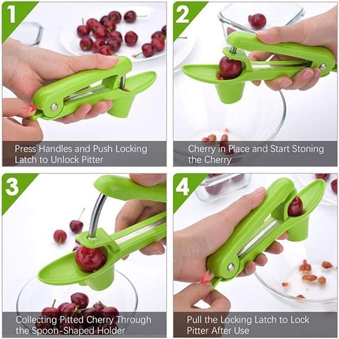2pcs Cherry Pitter Tool, Cherry Pit Remover, Multi-Function Fruit Corer and Remover, Cherry Corer Pitter Tool for Jam (Green)