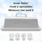 Ceramic Butter Dish With Lid for Countertop, Covered Butter Container, Large Butter Holder With Lid, Butter Tray With Handle White