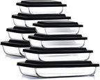 EATEX 16-Piece Deep Glass Casserole Dishes for Oven with Plastic Lids, Glass Baking Dishes for Oven, Rectangular Bakeware for Lasagna, Cooking, Leftovers, Kitchen, Freezer to Oven Dishwasher Safe