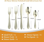 Champagne Silverware Set, 30-Piece Stainless Steel Champagne Flatware, 18/0 Stainless Steel Utensils, Dishwasher Safe, Modern Tableware for Home & Kitchen Dining