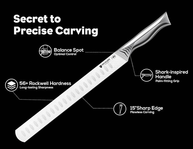 BRODARK Brisket Slicing Knife - 12" Carving Knife for Meat - High Carbon Stainless Steel, One Piece Design, BBQ & Grilling Gift for Men - NSF Certified, Shark Series