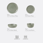 Gibson Elite Menlo Park 16-Piece Pottery Clay Stoneware Dinnerware Set – Green Reactive Glaze, Organic Shape Embossed Plates and Bowls W/Pasta Bowl, Service for 4 – Microwave & Dishwasher Safe