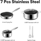 7-Piece 5 Ply Stainless Steel Cookware Set with Lids, Pots and Pans Set Non Stick, Non-Toxic, for Induction, Oven, Dishwasher Safe, RV Essentials, Kitchen Appliances
