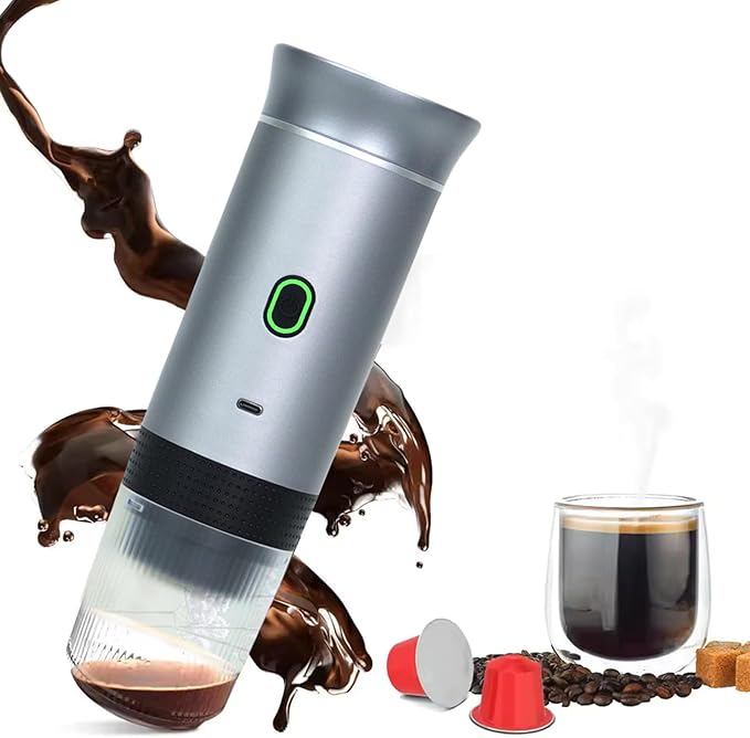 Espresso Portable 3-in-1 Capsule Coffee Maker with 7500mAh Battery, 120ml Cup Capacity, 50+ Extractions, Fast Heating & Waterproof Design【silvery】
