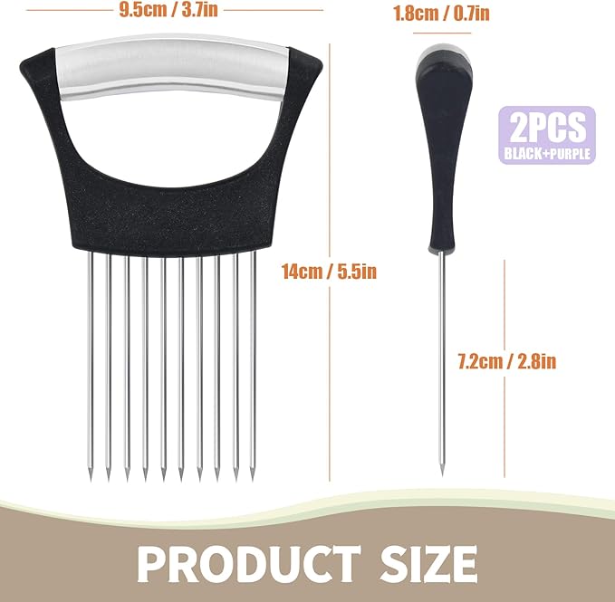 2PCs Stainless Steel Onion Slicer Holder, Onion Cutter Holder for Slicing of Onions,Tomatoes,Avocados,Eggs and Other Vegetables,KItchen Utensils (Purple & Black)