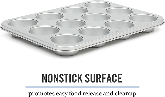 Martha Stewart Gallen 12 Cup Nonstick Carbon Steel Muffin/Cupcake Pan - Silver