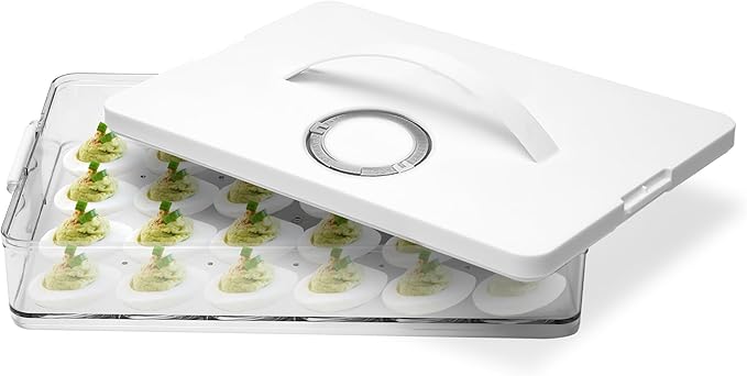 Deviled Egg Containers With Lid, Clear Deviled Egg Platter With Handle For 24 Eggs, Fridge Stackable Storage Deviled Eggs Tray Carrier, Suitable For Camping, Easter, Christmas (White)