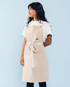 Caldo Linen Kitchen Apron for Cooking- Mens and Womens Linen Bib Apron for Professional Chef, Server, or Barista- Adjustable with Pockets (Bone)