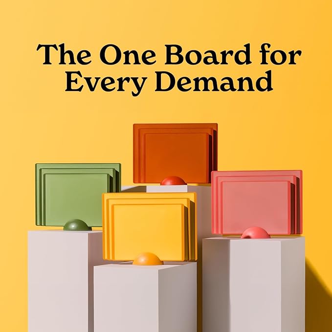 SMIRLY Plastic Cutting Board Set with Holder 4 Pieces, Non-Slip Dishwasher Safe Chopping Boards for Kitchen, Black & White