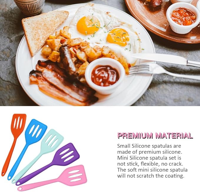 5 Pcs Small Silicone Spatula, Mini Slotted Turner, Small Serving Spatulas for Egg, Steak, Pancake