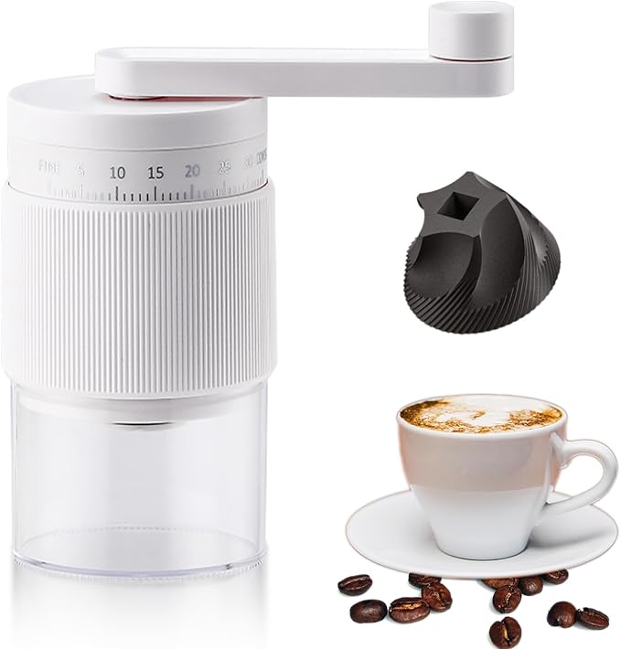Portable Manual Coffee Grinder with 35 Adjustable Settings,Hand Coffee Bean Mill with 30g Capacity & Crank for Espresso, Pour Over, French Press, Travel (White)