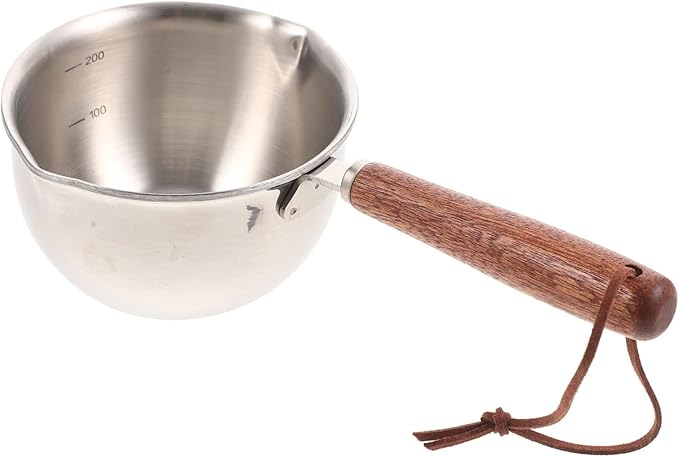 BESTOYARD Small Milk Pot 1 Quart Saucepan Sauce Warmer Pot Saucier with Pour Butter Melting Sauce with Lid Small Cookware Japanese Cookware Metal Milk Hot Cooking Wood Mini, 20X5CM