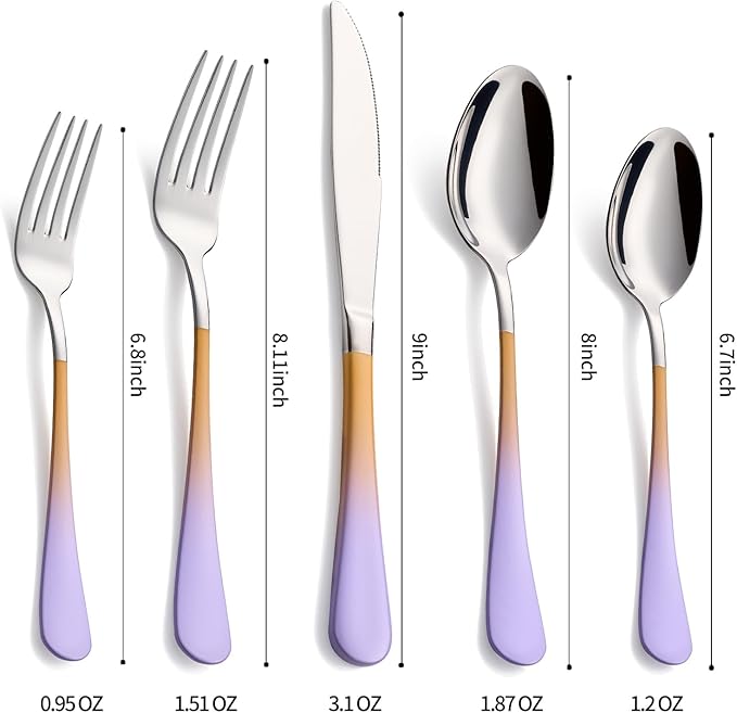 20-Pieces Color Silverware Sets for 4,Purple and Orange Handle Stainless Steel Cutlery Set, Include Forks Spoons and Knives Set, Dishwasher Safe Utensil Sets for Home Restaurant
