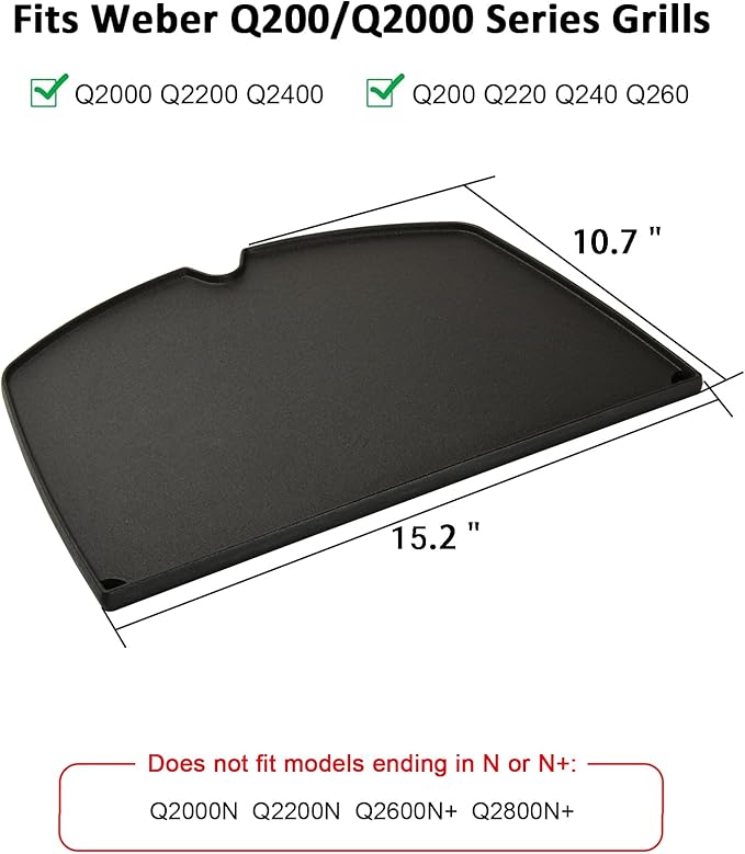 Stanbroil Cast Iron Grill Griddle for Weber Q200 Q220 Q240 Q260 Q2000 Q2200 Q2400 Series Gas Grills, Replacement Part for Weber 6559
