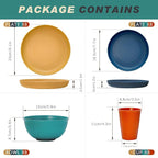 Wheat Straw Dinnerware Sets for 8, Osonm 32PCS Unbreakable Reusable Plastic Dinner Plates Dessert Plates Bowls Cups Set, Dishwasher Microwave Safe Dishes Set for Camping RV Kitchen Dorm (Multicolor)