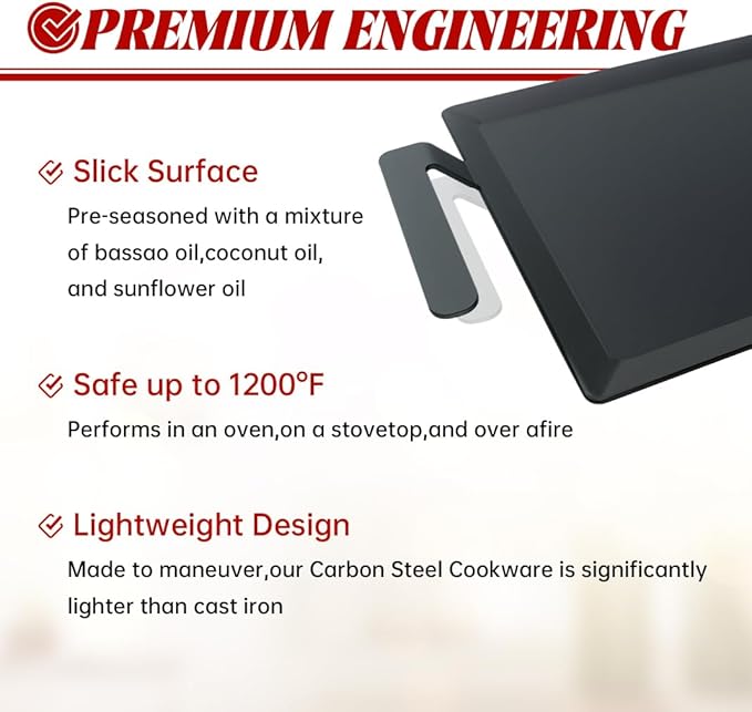 Carbon Steel Griddle Induction Compatible Stove top, Grill Griddle, Open flame,Gas Stove Top