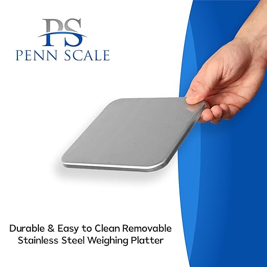 Penn Scale PS-10 Digital Kitchen Portion Scale - 11lb Electric Kitchen Scale with 0.002lb Readability - Removable Platter & LCD Display - Lb, Oz, G Unit Conversion (AC & Battery Powered)
