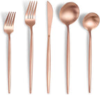 Lemeya Matte Rose Gold Silverware Set for 4,Modern Stainless Steel Brushed Cutlery Set,20-Pieces Heavy Duty Flatware Set,Knives Spoons and Forks Set Utensils Set, Satin Finish, Dishwasher Safe