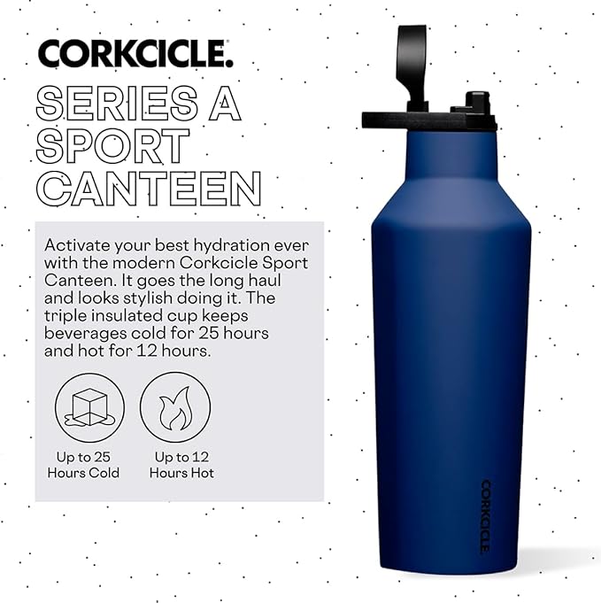 Corkcicle Sport Canteen - Keeps Drinks Cold 25 Hours - Stainless Steel Water Bottle - Triple-Insulated - Spill-Proof - Summer Drinkware Gift - Keeps Drinks Ice Cold - 32 oz - Midnight Navy