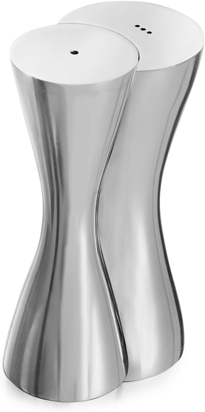 nambe Hug Salt & Pepper Shakers | 2-Piece Set | Kitchen Tool | Salt Sugar Spice Pepper Seasoning Bottle for Table, RV, Camp, BBQ | 1-Ounce | Made of Metal Alloy | Designed by Karim Rashid