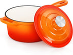 E-far Enameled Cast Iron Sauce Pan, 2 Quart Dutch Oven Saucepan with Lid, Small Sauce Pot for Cooking, Boiling, Healthy & Non Toxic, Induction & Oven Safe, Orange