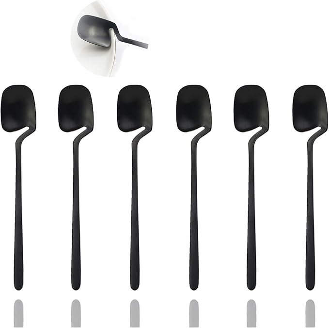 JASHII Honey Jam Spoon, Stainless Steel Mini Coffee Spoon, Teaspoon, 6-piece (Matte Black)