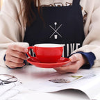 Manual Brew Coffee Cup and Saucer, Latte Art Cappuccino for Coffee Shop and Barista (Glossy Red, 8.5 oz)