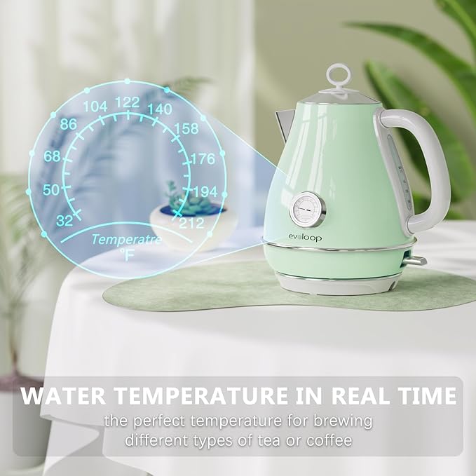 Electric Tea Kettle, 1500W /1.7 Liter Hot Water Boiler Heater Pot, Retro Electric Kettle with Thermometer, Auto Shut-Off & Boil-Dry Protection, BPA Free,Stainless Steel Teapot