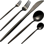 Modern Black silverware Set,Premium 18/10 Stainless Steel,Heavy duty,Sturdy,Sharp Practical steak knives,Matte Black Handle,Mirror Polished Finish,Kitchen Essential, (black)