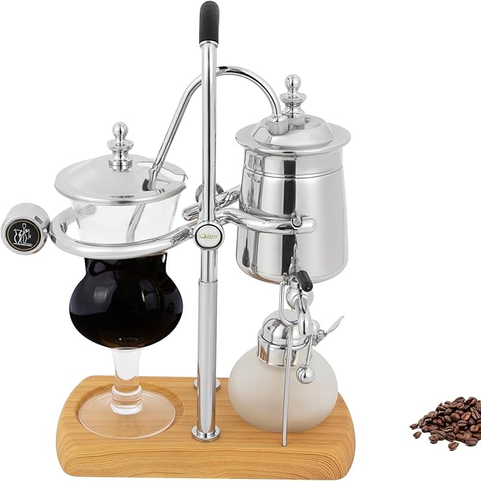 Belgian/Belgium Luxury Royal Family Balance Syphon Coffee Maker Coffee Pot Unique Gravity Vintage Coffee Maker 13.53oz Beautiful Turkish Coffee Maker Vacuum Brewing System (Silver)