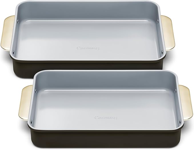Caraway Non-Stick Ceramic 9”x13” Rectangle Pan Duo - Naturally Slick Ceramic Coating - Non-Toxic, PTFE & PFOA Free - Perfect for Brownies, Lasagnas, and More - Black