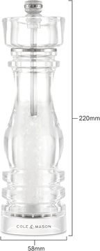 Cole & Mason London Refillable Spice Mill - Kitchen & Home Accessory - Table Salt Grinder - Salt Mill with Ceramic Mechanism - 8", Acrylic