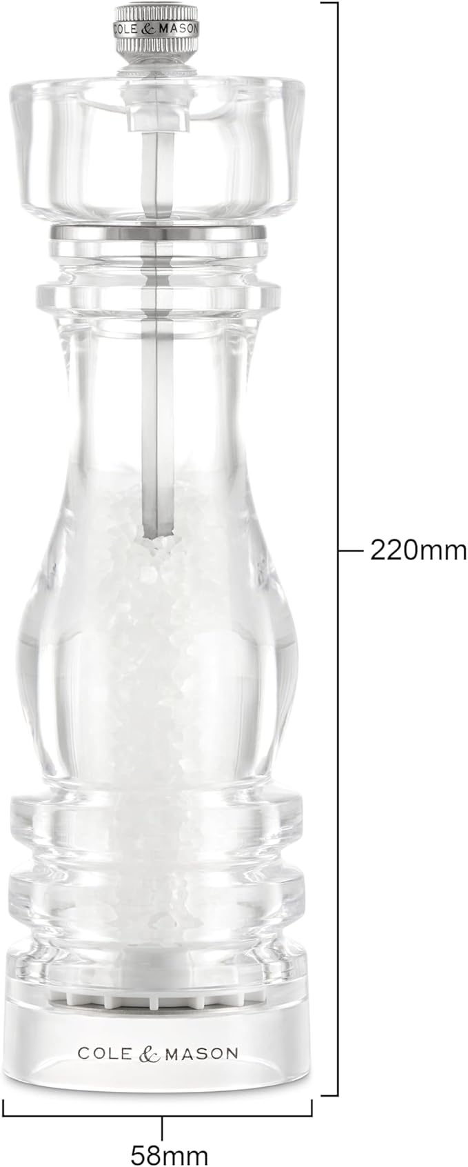 Cole & Mason London Refillable Spice Mill - Kitchen & Home Accessory - Table Salt Grinder - Salt Mill with Ceramic Mechanism - 8", Acrylic