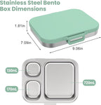 Stainless Steel Bento Lunch Box for Kids | 3-Compartment Lunch Box Container Kids | 100% Leakproof, Dishwasher-Safe, Eco-Friendly, Perfect Portion Control for Kids&Adult Healthy Meals (Green)