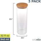 Glass Food Storage Containers with Bamboo Lids, 3 Pack - 32 Fluid oz Airtight Clear Kitchen Organization Canisters