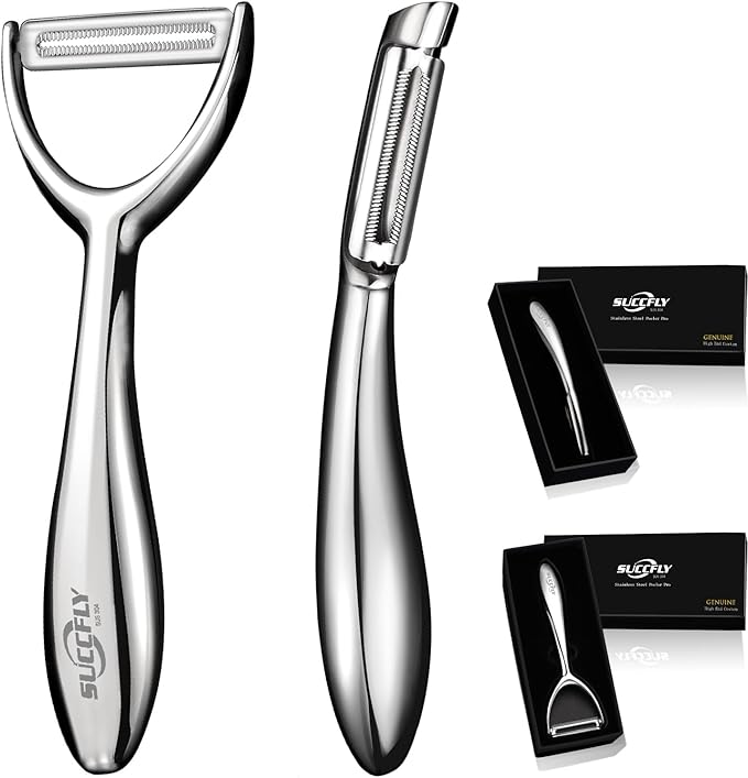 Vegetable Peeler Stainless Steel，Ultra Sharp Potato Peelers for Kitchen, Premium Veggie Fruit Peeler, Carrot Peeler, Rotary Serrated Blade, Thickened Non-Slip Ergonomic Handle(5-year warranty)